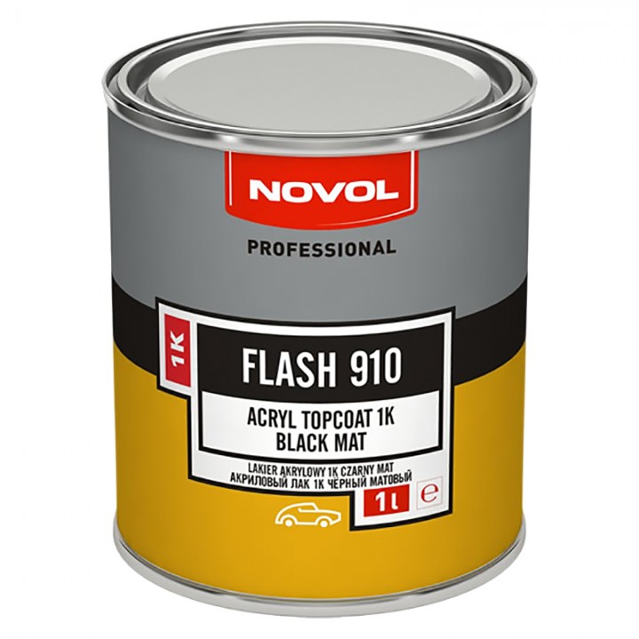 Лак NOVOL  FLASH 910  1К  (эмаль) акриловый, матовый, чёрный, уп.1л