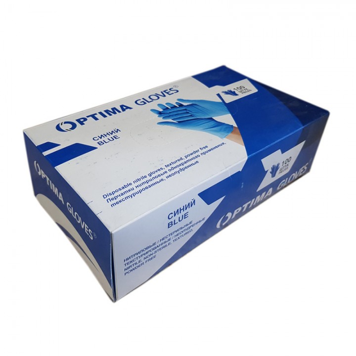 Перчатки нитриловые OPTIMA GLOVES, текстурированные, синие, размер L, уп.100шт